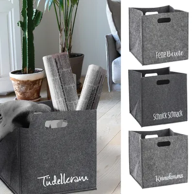 Produktbild von Aufbewahrungsbox aus Filz mit Sprüchen im 4er Set Sortierboxen 28x28 cm