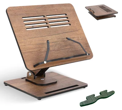 Image de Support de livre de cuisine en bois et support pour ordinateur portable, réglable et pliable