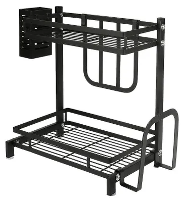 Immagine prodotto di Scaffale per spezie - Scaffale da cucina a 2 ripiani - Portaspezie in acciaio - Organizer da piano di lavoro 34×21 cm - Nero