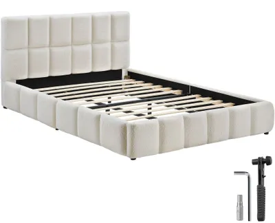 Obrázek produktu pro Postel tectake® Shirley s čalouněním z plyšové látky a prošívaným vzorem, nosnost 250 kg
