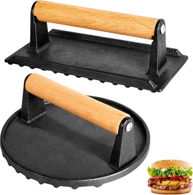 Produktbild von Burgerpresse Gusseisen 2er-Set Antihaft 1kg Pattie Presse