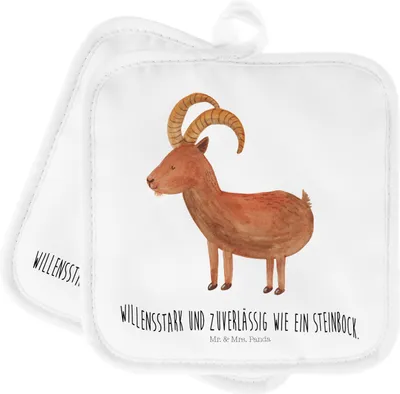 Produktbild von Mr. & Mrs. Panda Topflappen Sternzeichen Steinbock - Weiß - Geschenk, Ofenlappen, Kochlappen, Set, Geburtstag Dezember, Bock, Ziege, Steinböcke, Topfuntersetzer