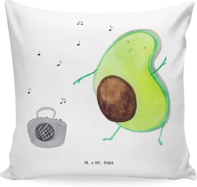 Produktbild von Mr. & Mrs. Panda kuschelkissen 40x40 Avocado Tanzen - Weiß - Geschenk, Deko Kissen, Fröhlich, Couchkissen, Singen, bedruckt, Musik, Party, Dekokissen