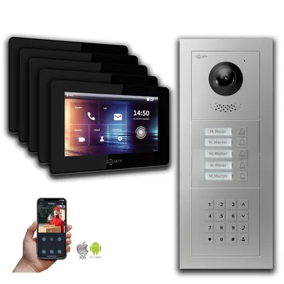 Produktbild von Goliath IP Video Türsprechanlage: 7-Zoll 5 Familienhaus, Zahlencode, Silber : 7 Zoll Schwarz : Aufputz Dose Monitor Farbe: 7 Zoll Schwarz Montage: Aufputz Dose