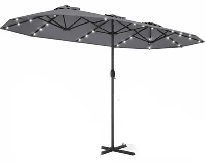 Obrázek produktu pro Dvojitý zahradní slunečník s podstavcem a LED osvětlením, 405 cm, šedý