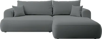 Produktbild von Selsey Ovo - Ecksofa mit Schlaffunktion, Bettkasten, Ottomane rechts, Easy-Clean-Veloursbezug in Dunkelgrau