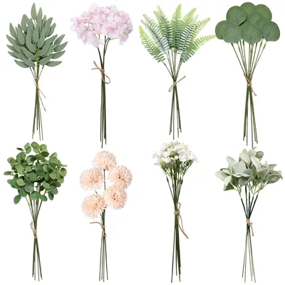 Produktbild von 65 künstliche Zweige, künstliche Blumen, Eukalyptus-Dekoration, künstlicher Blumenstrauß, künstliche Pflanzen, grüne Blätter, Hortensien für eine Hochzeit, DIY-Brautstrauß, Tischdekoration, Blumenarrangement
