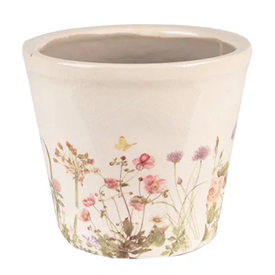 Zdjęcie produktu dla Clayre & Eef Doniczka Ø 12x10 cm Kwiaty ceramiczne różowo-beżowe
