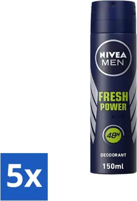 Zdjęcie produktu dla Nivea Men Dezodorant w sprayu - Freshness Power - 48 godzin działania - 150 ml - Value pack - 5 szt
