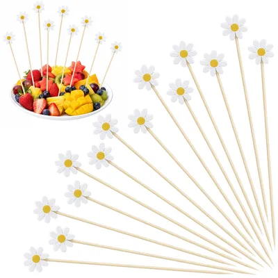 120 Cocktailspieße, Blumen, 12 cm, Bambus