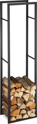 Produktbild von Relaxdays Kaminholzregal für innen, hohes Feuerholzregal für Kamin & Ofen, Stahl, HxBxT: 170 x 44,5 x 30 cm, schwarz