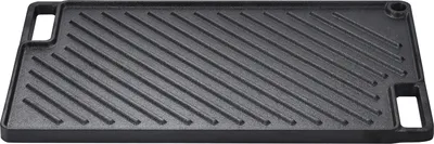 Produktbild von SucceBuy Reversible Grillplatte/Bratpfanne - 9,7" x 16,7" vorgewürztes Gusseisen, antihaftbeschichtet, Doppelbrenner, Griffe, für Grill, Gasgrill, Schwarz