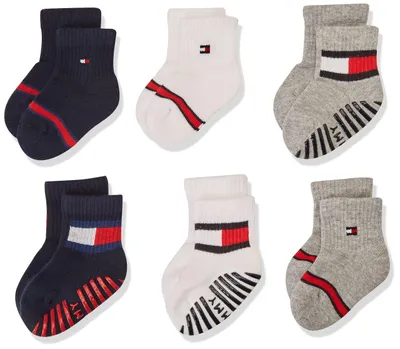 Productafbeelding van Tommy Hilfiger Uni babysokken met vlagprint, 6 paar, ecologisch, wit, grijs, marineblauw, maat 19/22 EU
