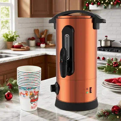 Obrázok produktu pre Eikuavons, varník na punč, 8 litrov, 1500 W, mosadz, regulácia teploty 30–100 °C, nerezová oceľ, výpust, indikátor hladiny, vrátane 10 papierových pohárov