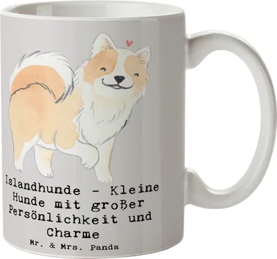 Produktbild von Mr. & Mrs. Panda Kaffeebecher Charme Islandhund - Grau Pastell - Geschenk, Pott, Hunderassen Vielfalt, cappuccinotasse, robuste Hunderasse, Tasse, Beschreibung, keramik