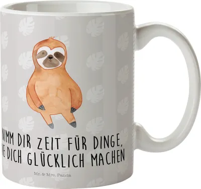 Produktbild von Mr. & Mrs. Panda Plastikbecher Faultier Zufrieden - Grau Pastell - Geschenk, Mehrwegbecher, Glück, Kinderbecher, Kindertasse, Glücklich, Happy, Trinklernbecher, Pott