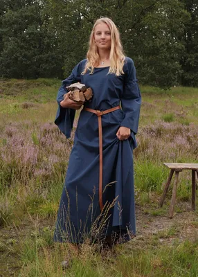 Produktbild von Mittelalter-Unterkleid Burglinde mit Trompetenärmeln, blau : XL Größe: XL