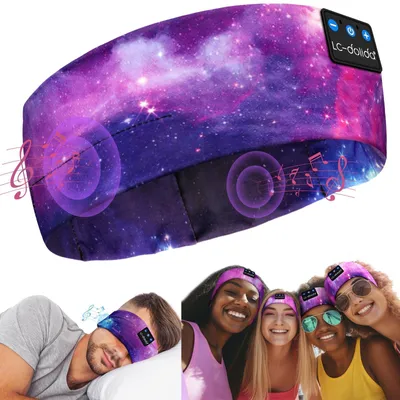 Produktbild von Schlafkopfhörer Bluetooth Schlaf Stirnband Kopfhörer Headband Schlafmaske Sportskopfhörer Musik schlafen Stirnband für Sport Training Violett Größe L 1