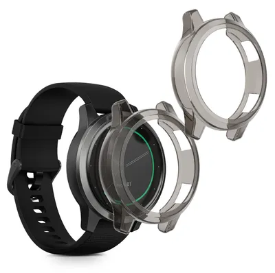 Produktbild von kwmobile 2x Sport Schutzhülle kompatibel mit Garmin Vivoactive 4 (45 mm) Hülle - Silikon Cover klar - Case ohne Tracker - Schwarz Transparent