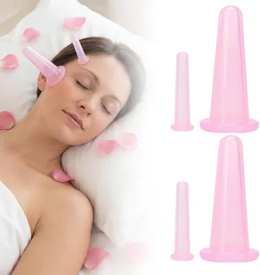 Obrázek produktu pro Silikonové kelímky pro masáž obličeje – kelímky pro zlepšení elasticity pleti – tři velikosti – sada 4 kusů – růžové