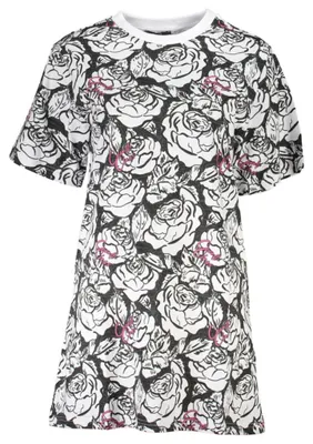 Produktbild von Elegantes kurzes Damenkleid in Weiß mit Print und Rundhals.