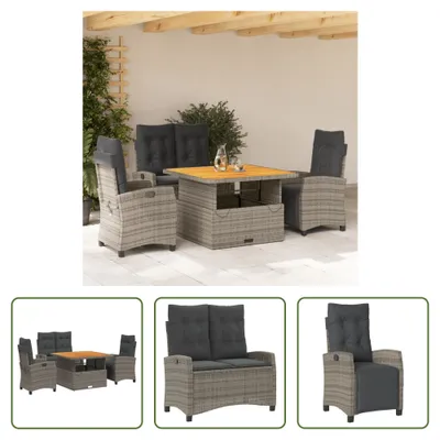 Produktbild von The Living Store 4-tlg. Garten-Essgruppe mit Kissen Grau Poly Rattan