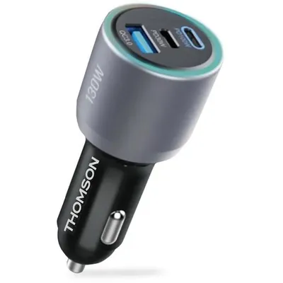 Immagine prodotto di Caricabatterie da auto - THOMSON - 130 W - Tecnologia GaN di nuova generazione - 2 porte USB-C - PD 100 W + PD 30 W