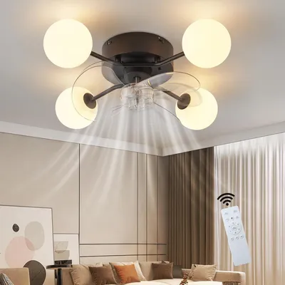 Zdjęcie produktu dla ZMH Wentylator sufitowy z oświetleniem G9 Cicha lampa sufitowa z wentylatorem Pilot zdalnego sterowania 6 prędkości Timer Lampa do kuchni i jadalni Czarna