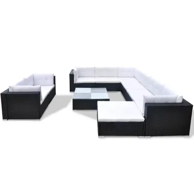 Produktbild von vidaXL 10-tlg. Garten-Lounge-Set mit Auflagen Poly Rattan Schwarz