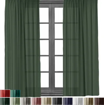 Produktbild von 2 Stück Gardine mit Kräuselband Blickdicht Leinen Look 140x245cm Vorhänge Gardinen Vorhang Universalband für Schiene Dunkelgrün 2er Pack