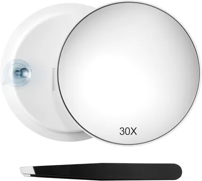 Imagen del producto de Espejo de maquillaje con aumento de 30x, diámetro de 15 cm, con 3 ventosas, para fijar en la pared del baño