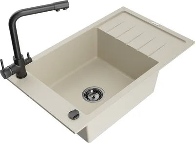 Produktbild von Mexen Elias 1 Becken-Granitspüle mit Abtropffläche und Mischbatterie Duero, Beige - 6511-69-671600-70