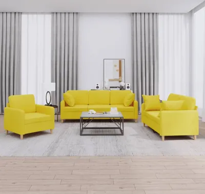 Image de Maison Exclusive - Ensemble de canapés 3 pièces avec coussins, tissu jaune clair