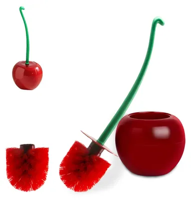 Image de Ensemble de brosse de toilettes avec support, porte-brosse de toilettes, bois de cerisier.