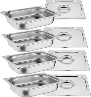 Produktbild von Vogue GN-Behälter GN1/2 - 6,5cm - 4 L - 4 Behälter + Deckel - Edelstahl