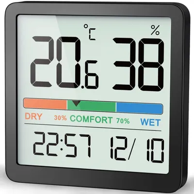 Produktbild von Digitales Thermo-Hygrometer Raumthermometer Hygrometer - Temperaturbereich -9,9 bis 60 °C - Luftfeuchtigkeit 10 bis 95 % - Schwarz
