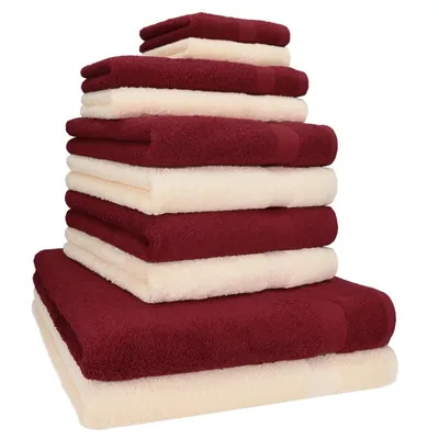 Produktbild von Betz 10-tlg. Handtuch-Set PREMIUM CLASSIC 2 Duschtücher 4 Handtücher 2 Gästetücher 2 Seiftücher  Farbe: dunkelrot & beige
