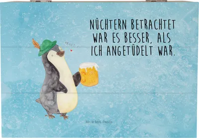 Produktbild von Mr. & Mrs. Panda Erinnerungsbox Pinguin Bier 22 x 15 cm - Eisblau - Geschenk, Angetüdelt, schatztruhe, , Beschwippst, fotobox, Box, Schatzkiste, geschenkkiste