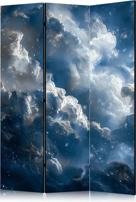 Produktbild von 3-teiliger Doppelseitiger Vlies Paravent - Astronomical Wonders: Clouds and Stars in Harmonious Combination 135x172 cm Landschaften b-H-10057-z-a