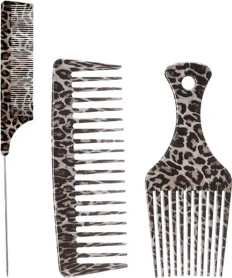 Immagine prodotto di INF Set di 3 pettini per capelli con stampa leopardata - Pettini a denti larghi