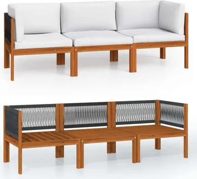 Image de Canapé de jardin 3 places avec coussin en bois d'acacia et corde