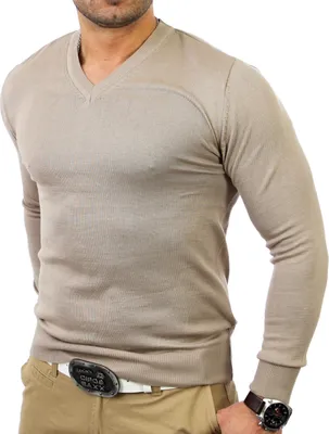 Produktbild von Reslad Herren V-Neck Strickpullover RS-3103 Stone 2XL