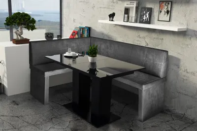 Produktbild von Eckbankgruppe 196x142 cm ROBIN XL R Vin..Schwarz/ Tisch DANTE Schwarz