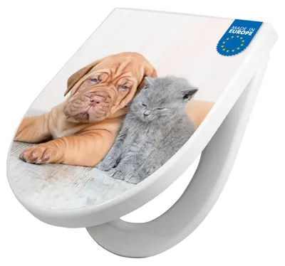 Produktbild von WC Sitz mit Absenkautomatik D Form Motiv Hund und Katze [TDW3 12031]
