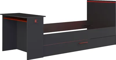 Immagine prodotto di Letto estraibile gamer 90 x 200 e 90 x 190 cm - con scrivania - illuminazione LED - antracite e rosso - VOUANI