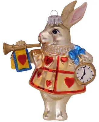 Produktbild von Krebs Glas Lauscha Christbaumschmuck zum Aufhängen - Wunderland Kaninchen - 14cm - Weihnachtsbaumdekoration aus Glas
