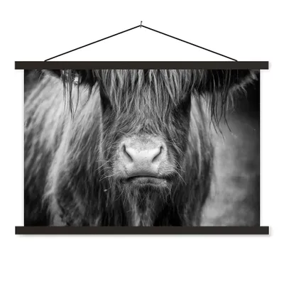 Produktbild von MuchoWow® Textilposter Schottischer Highlander - Kuh - Schwarz - Weiß - Tiere 120x80 cm mit schwarzem Rahmen - Wanddeko