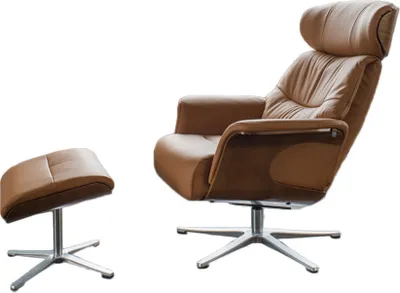 Produktbild von KAWOLA Sessel TOSAR Relaxsessel drehbar Leder braun mit Hocker