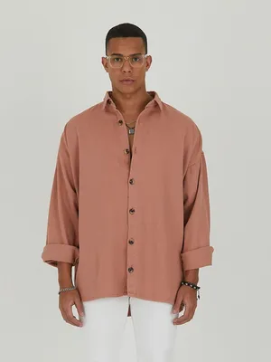 Produktbild von Jeanshemd Oversize Baumwolle Hemd 100% Baumwolle S Lachs