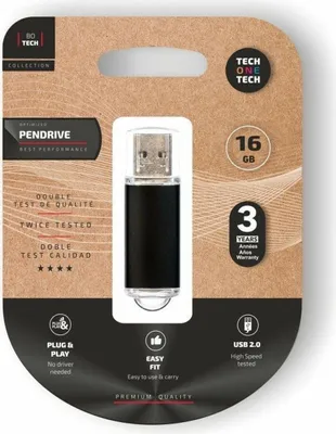 Zdjęcie produktu dla TECH ONE TECH TEC3006-16, 16 GB, USB Typu-A, 2.0, Pokrywka, Czarny